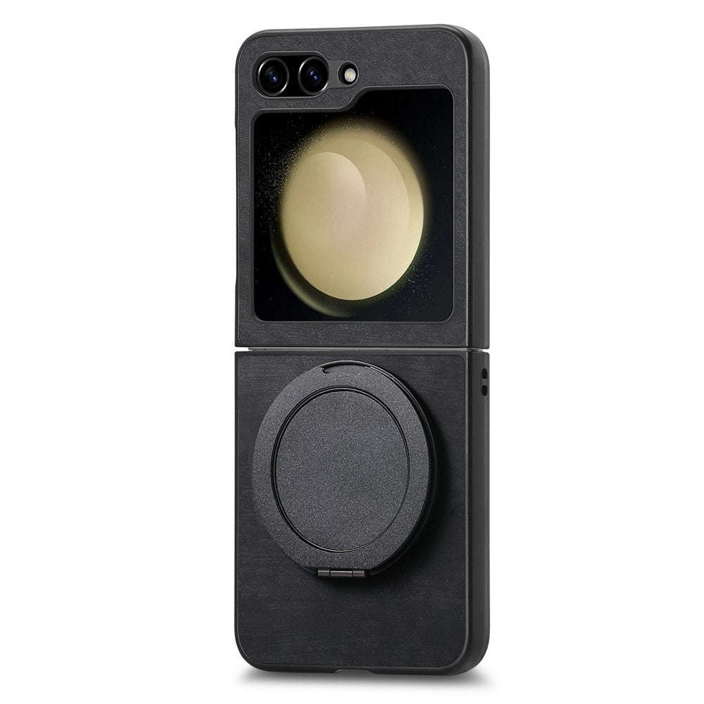 For Samsung Galaxy Z Flip7 FE 5G / Z Flip6 5G Phone Case with Rotating Kickstand Stress Relief Retro Leather Back Cover - Black