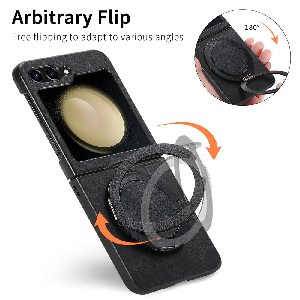 For Samsung Galaxy Z Flip7 FE 5G / Z Flip6 5G Phone Case with Rotating Kickstand Stress Relief Retro Leather Back Cover - Black