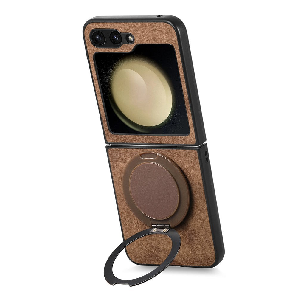 For Samsung Galaxy Z Flip7 FE 5G / Z Flip6 5G Phone Case with Rotating Kickstand Stress Relief Retro Leather Back Cover - Brown