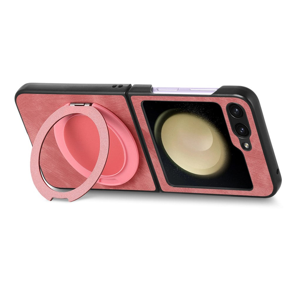 For Samsung Galaxy Z Flip7 FE 5G / Z Flip6 5G Phone Case with Rotating Kickstand Stress Relief Retro Leather Back Cover - Pink