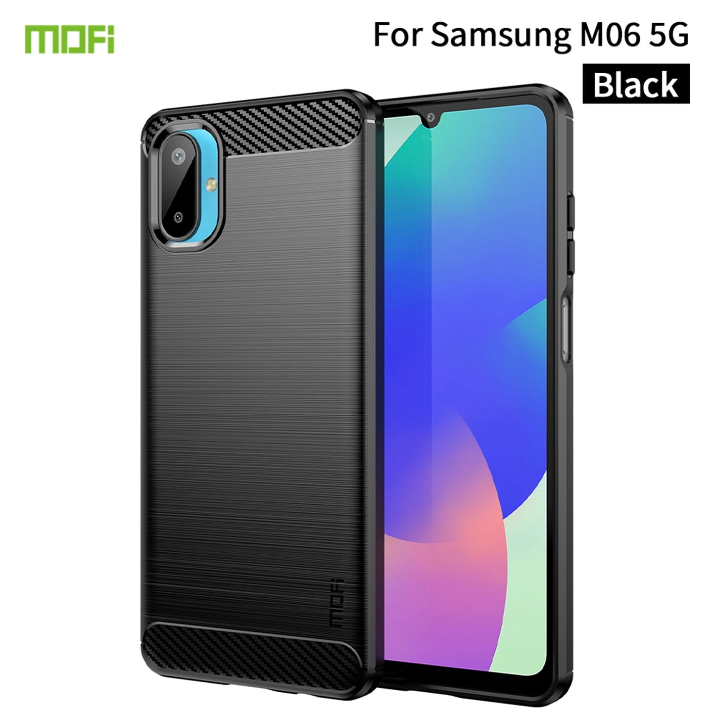 For Samsung Galaxy M06 5G Back Cover MOFI Brushed Texture Carbon Fiber Soft TPU Case - Black