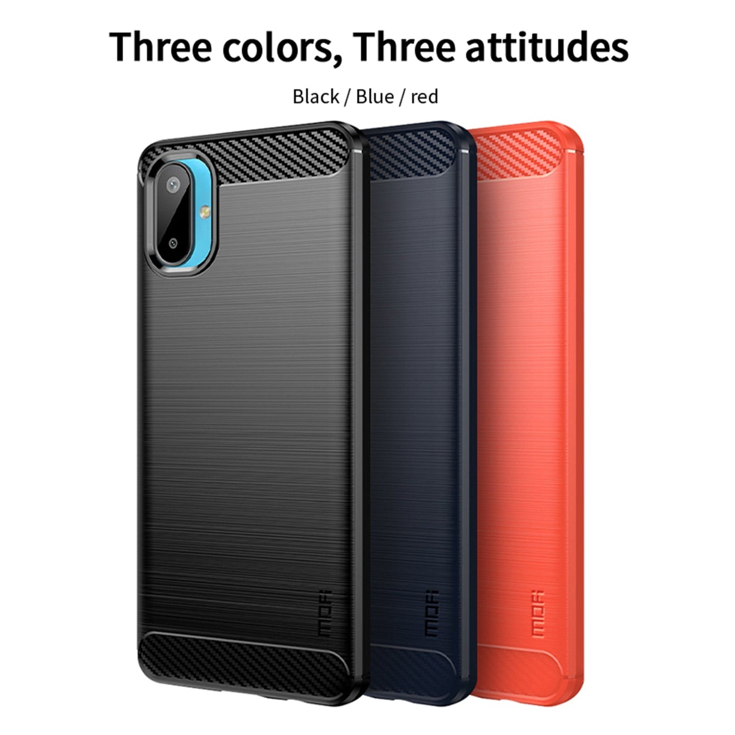 For Samsung Galaxy M06 5G Back Cover MOFI Brushed Texture Carbon Fiber Soft TPU Case - Blue
