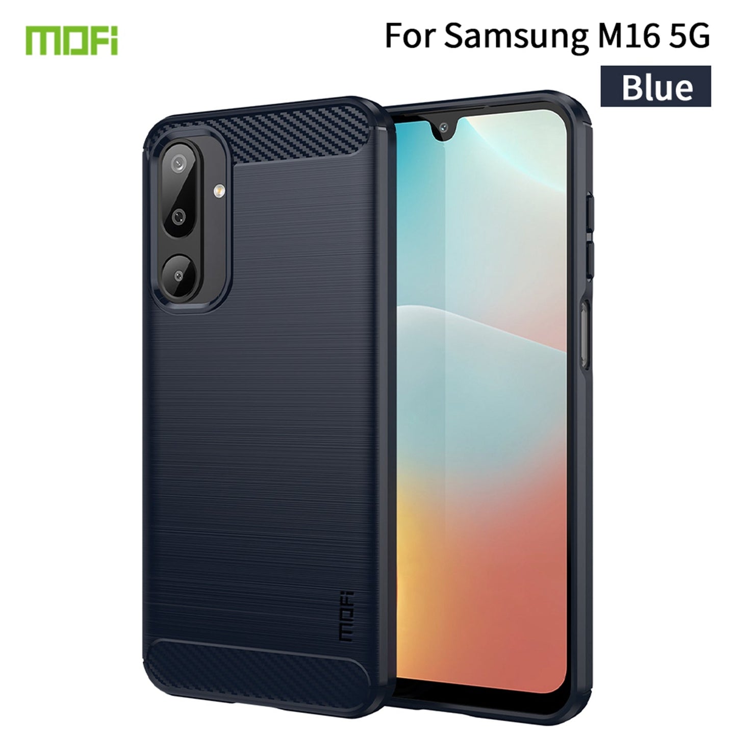 For Samsung Galaxy M16 5G / F16 5G Back Cover MOFI Brushed Texture Carbon Fiber Soft TPU Case - Blue