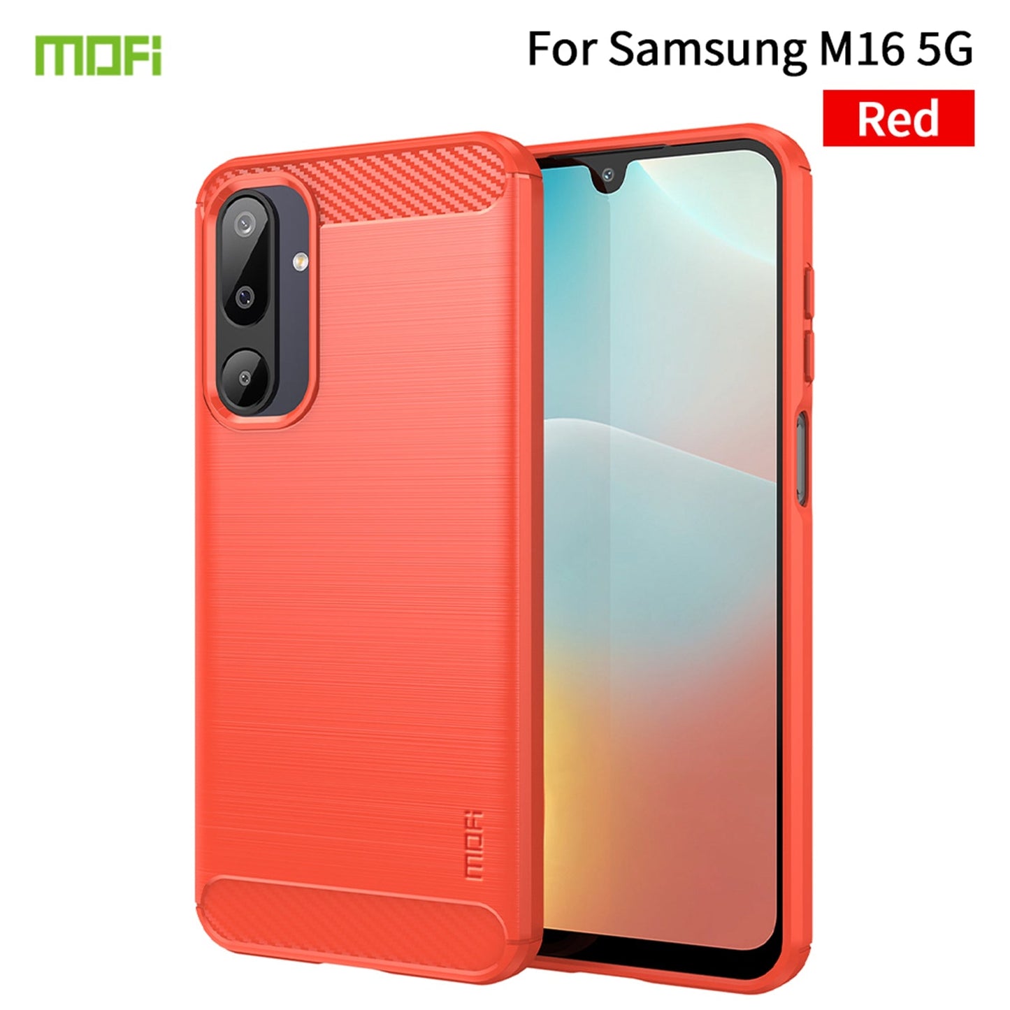 For Samsung Galaxy M16 5G / F16 5G Back Cover MOFI Brushed Texture Carbon Fiber Soft TPU Case - Red