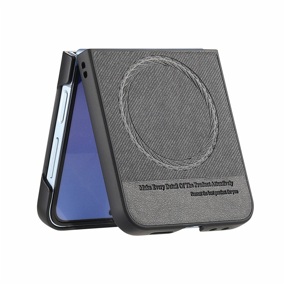 For Samsung Galaxy Z Flip7 FE 5G / Z Flip6 5G Case Compatible with MagSafe Denim Texture Leather Back Cover - Black