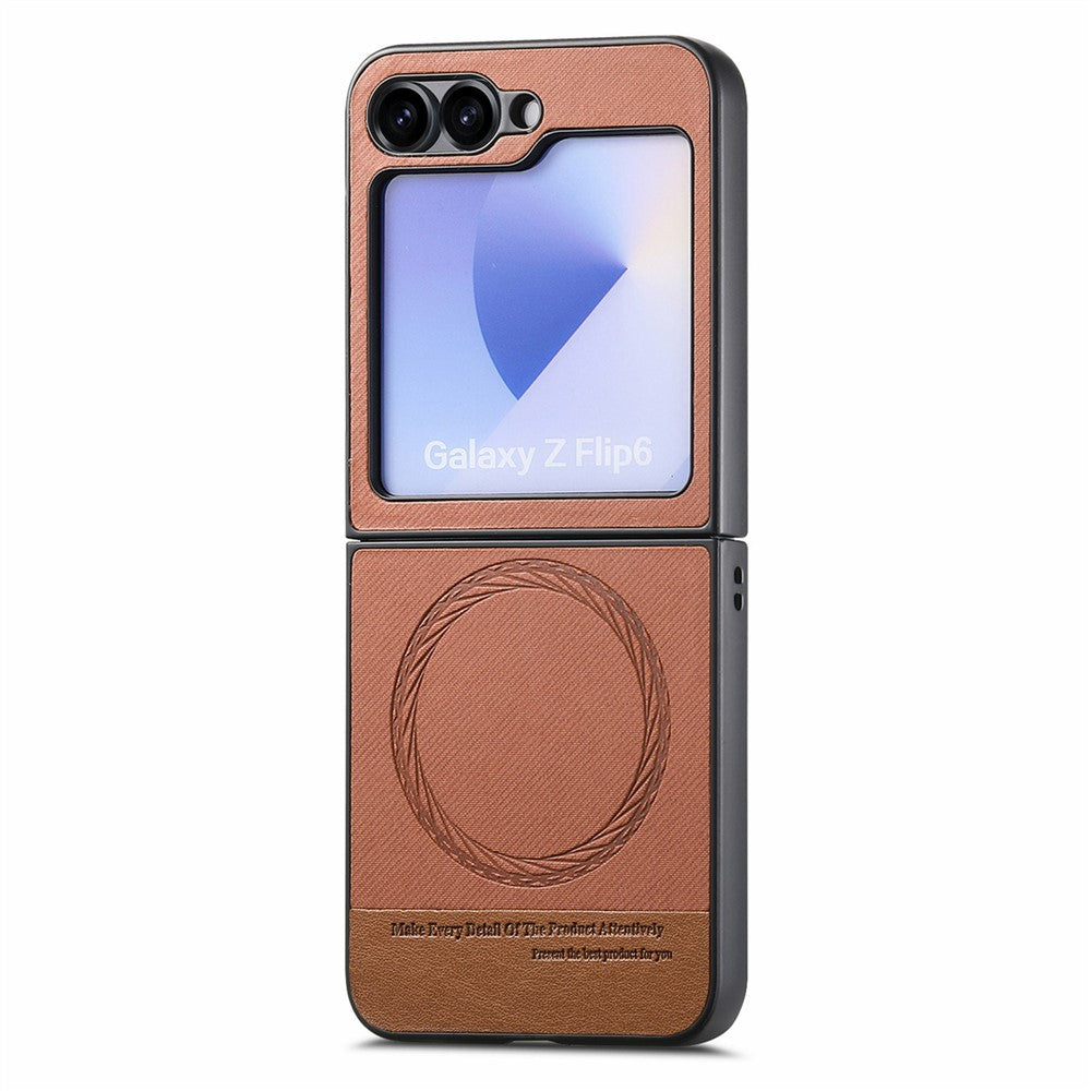 For Samsung Galaxy Z Flip7 FE 5G / Z Flip6 5G Case Compatible with MagSafe Denim Texture Leather Back Cover - Brown