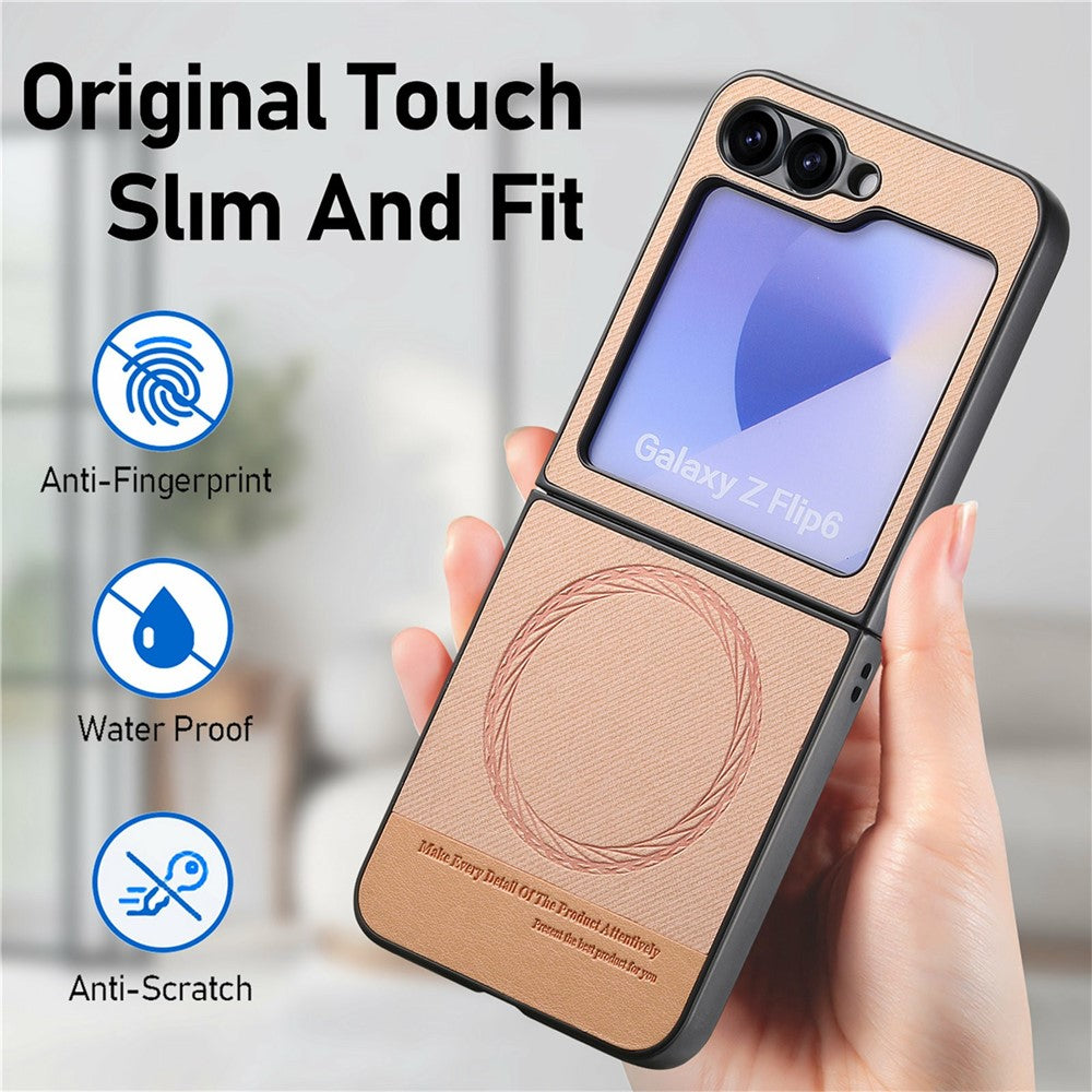 For Samsung Galaxy Z Flip7 FE 5G / Z Flip6 5G Case Compatible with MagSafe Denim Texture Leather Back Cover - Pink