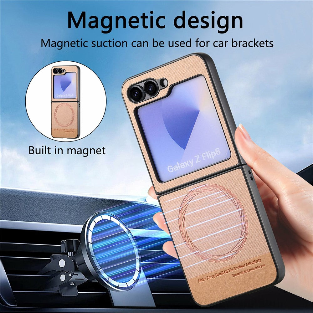 For Samsung Galaxy Z Flip7 FE 5G / Z Flip6 5G Case Compatible with MagSafe Denim Texture Leather Back Cover - Pink