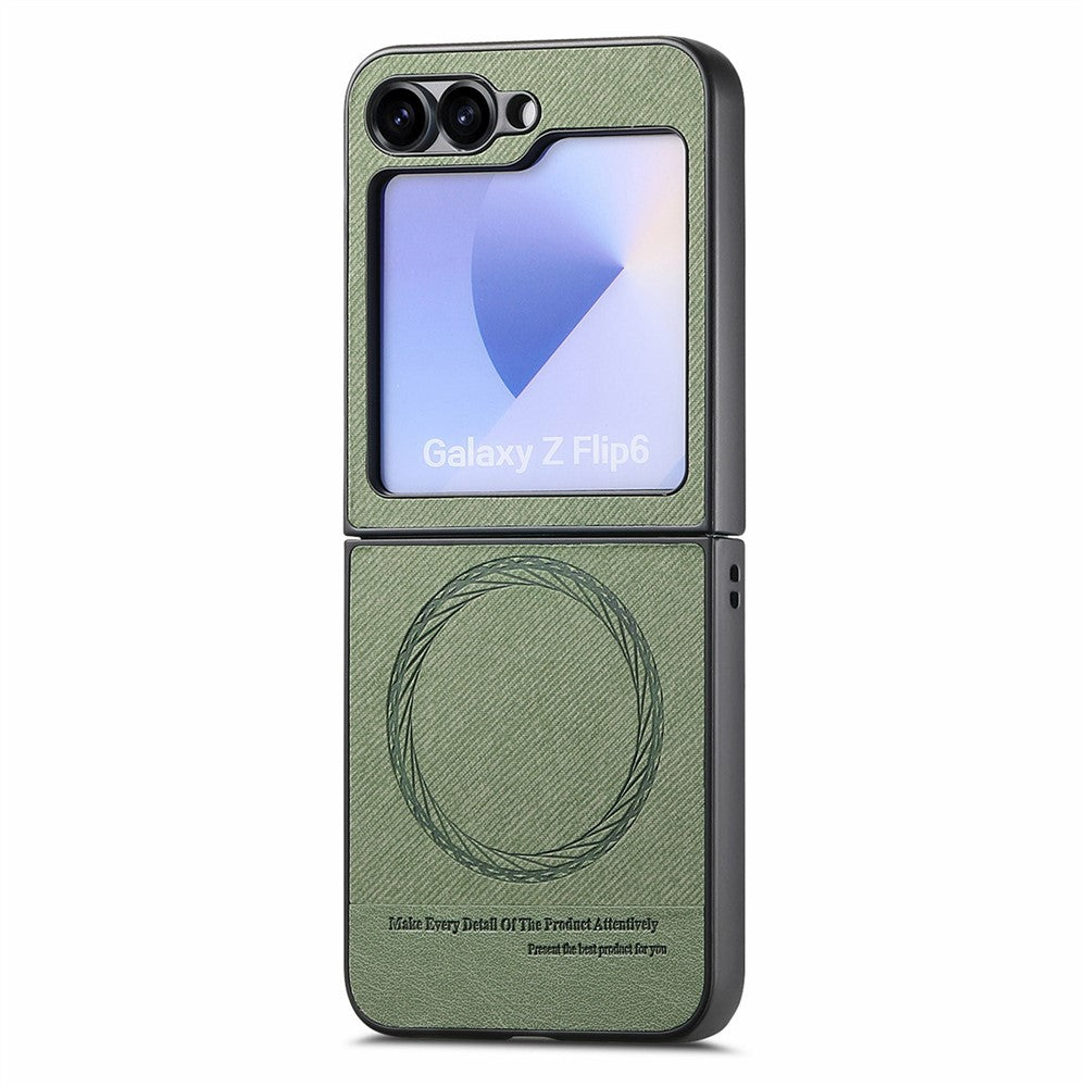For Samsung Galaxy Z Flip7 FE 5G / Z Flip6 5G Case Compatible with MagSafe Denim Texture Leather Back Cover - Green