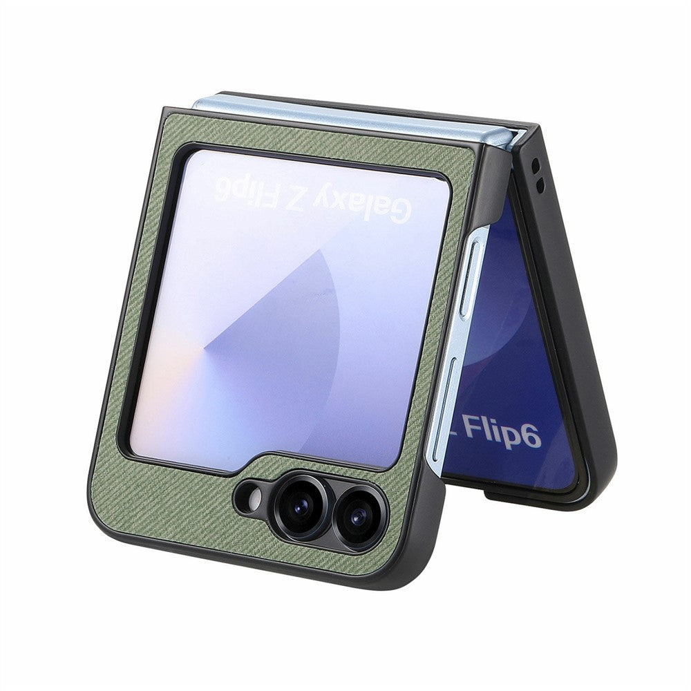 For Samsung Galaxy Z Flip7 FE 5G / Z Flip6 5G Case Compatible with MagSafe Denim Texture Leather Back Cover - Green