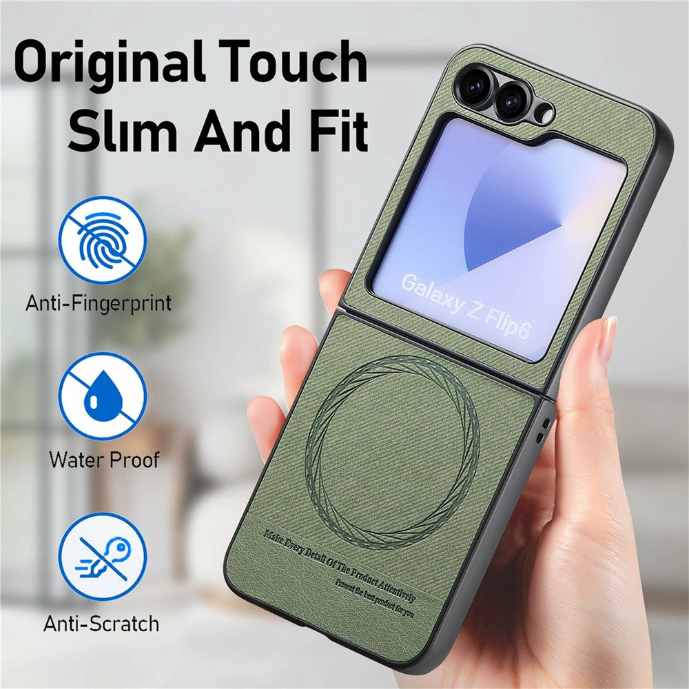 For Samsung Galaxy Z Flip7 FE 5G / Z Flip6 5G Case Compatible with MagSafe Denim Texture Leather Back Cover - Green