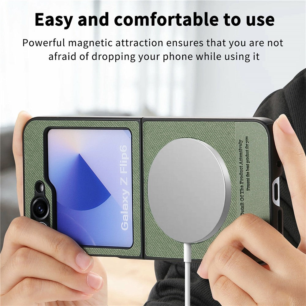 For Samsung Galaxy Z Flip7 FE 5G / Z Flip6 5G Case Compatible with MagSafe Denim Texture Leather Back Cover - Green