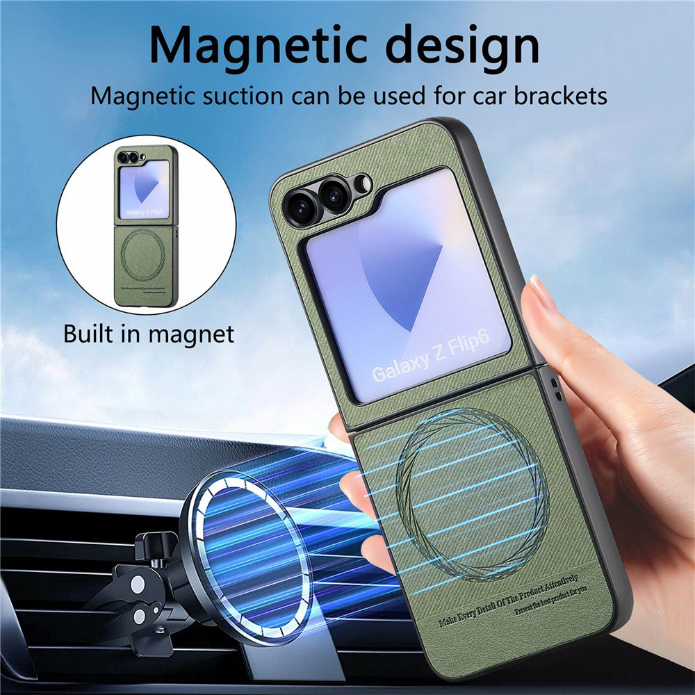 For Samsung Galaxy Z Flip7 FE 5G / Z Flip6 5G Case Compatible with MagSafe Denim Texture Leather Back Cover - Green