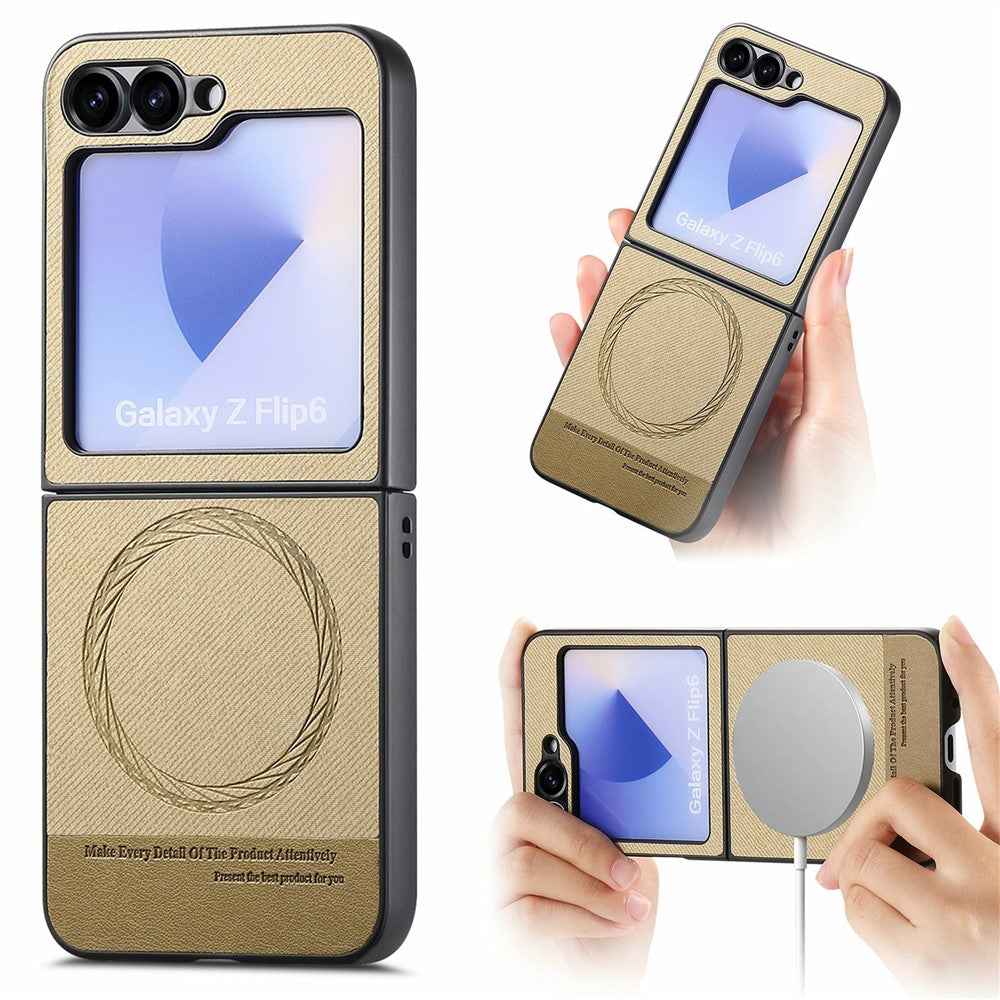 For Samsung Galaxy Z Flip7 FE 5G / Z Flip6 5G Case Compatible with MagSafe Denim Texture Leather Back Cover - Khaki