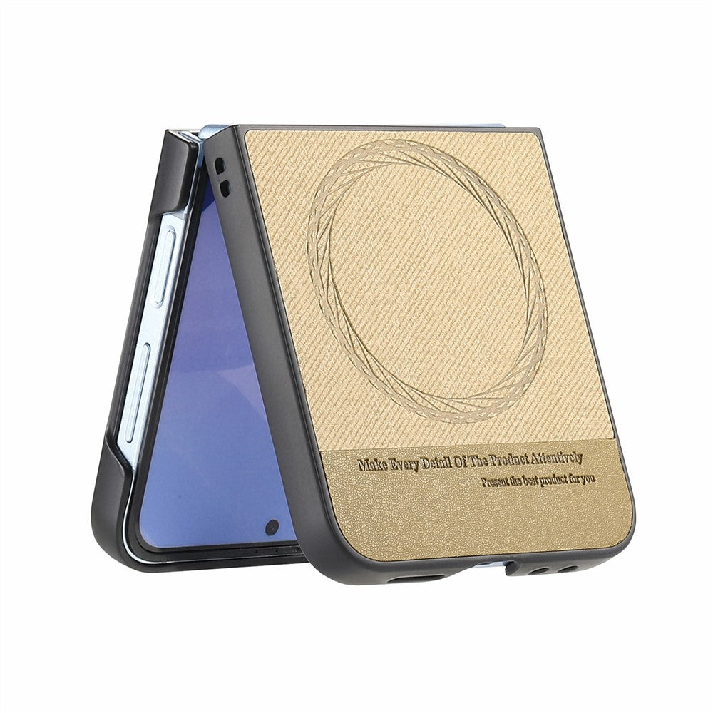 For Samsung Galaxy Z Flip7 FE 5G / Z Flip6 5G Case Compatible with MagSafe Denim Texture Leather Back Cover - Khaki