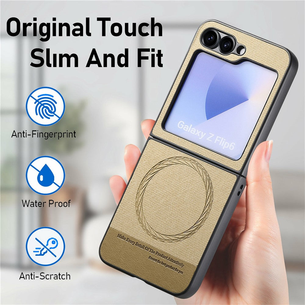 For Samsung Galaxy Z Flip7 FE 5G / Z Flip6 5G Case Compatible with MagSafe Denim Texture Leather Back Cover - Khaki