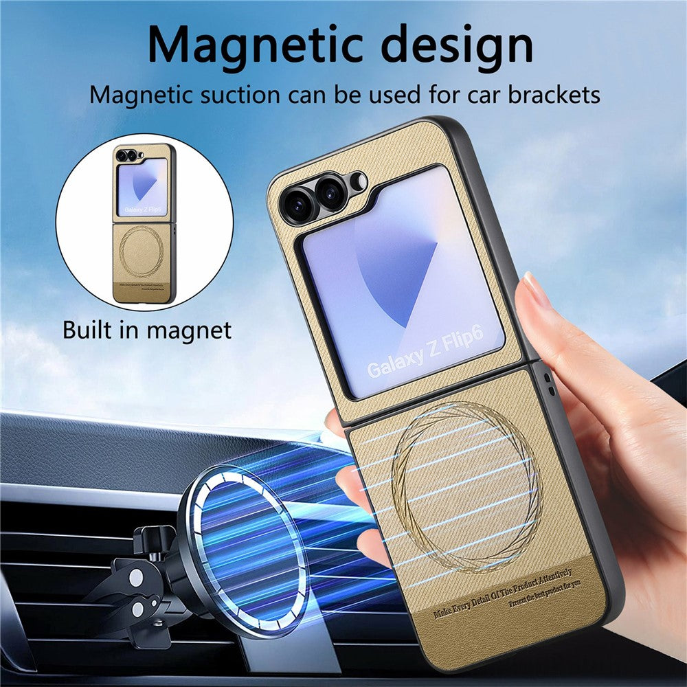 For Samsung Galaxy Z Flip7 FE 5G / Z Flip6 5G Case Compatible with MagSafe Denim Texture Leather Back Cover - Khaki