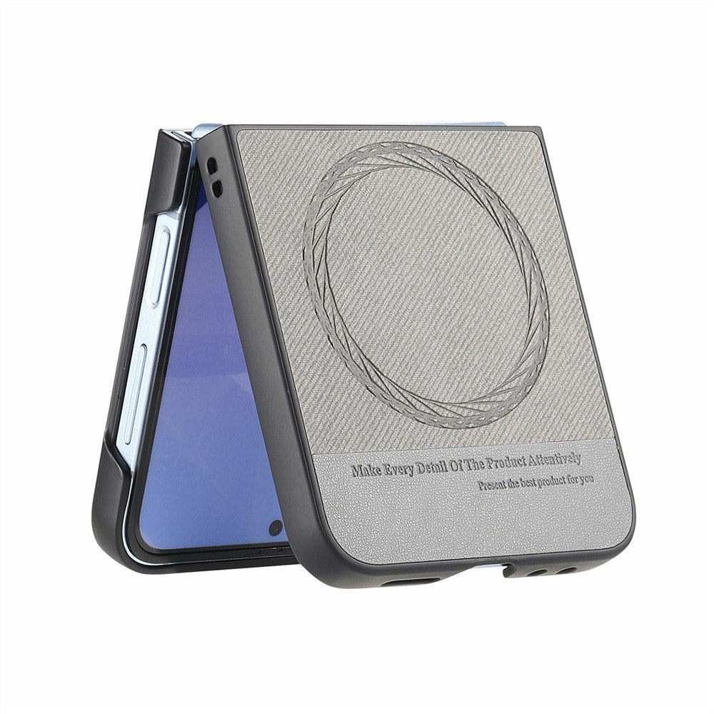 For Samsung Galaxy Z Flip7 FE 5G / Z Flip6 5G Case Compatible with MagSafe Denim Texture Leather Back Cover - Grey