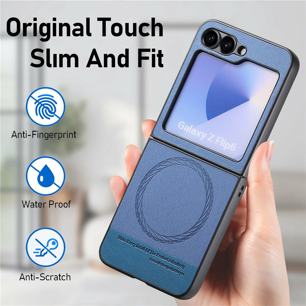 For Samsung Galaxy Z Flip7 FE 5G / Z Flip6 5G Case Compatible with MagSafe Denim Texture Leather Back Cover - Blue