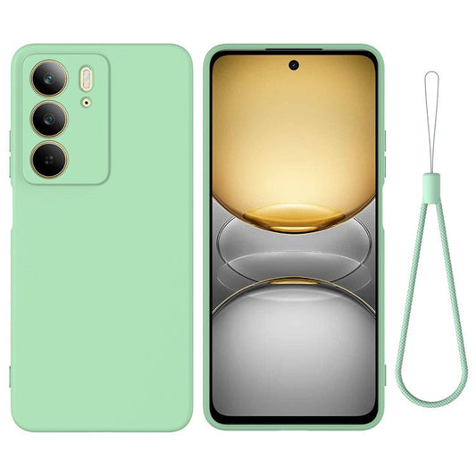 For Realme C75x Liquid Silicone Case Phone Back Cover with Hand Strap - Green