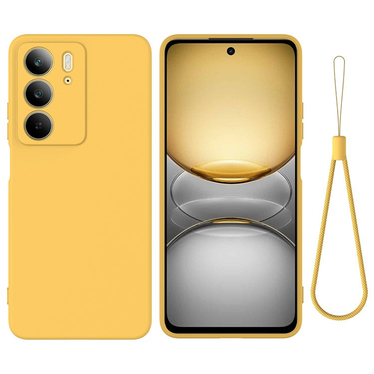 For Realme C75x Liquid Silicone Case Phone Back Cover with Hand Strap - Yellow