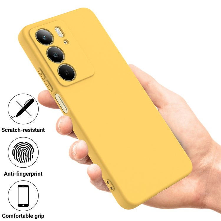 For Realme C75x Liquid Silicone Case Phone Back Cover with Hand Strap - Yellow