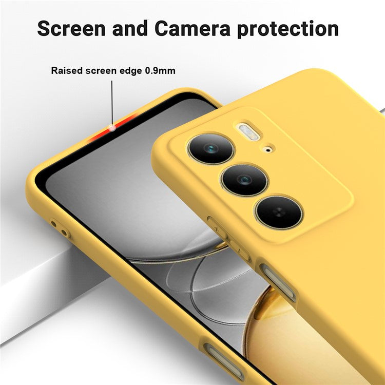 For Realme C75x Liquid Silicone Case Phone Back Cover with Hand Strap - Yellow