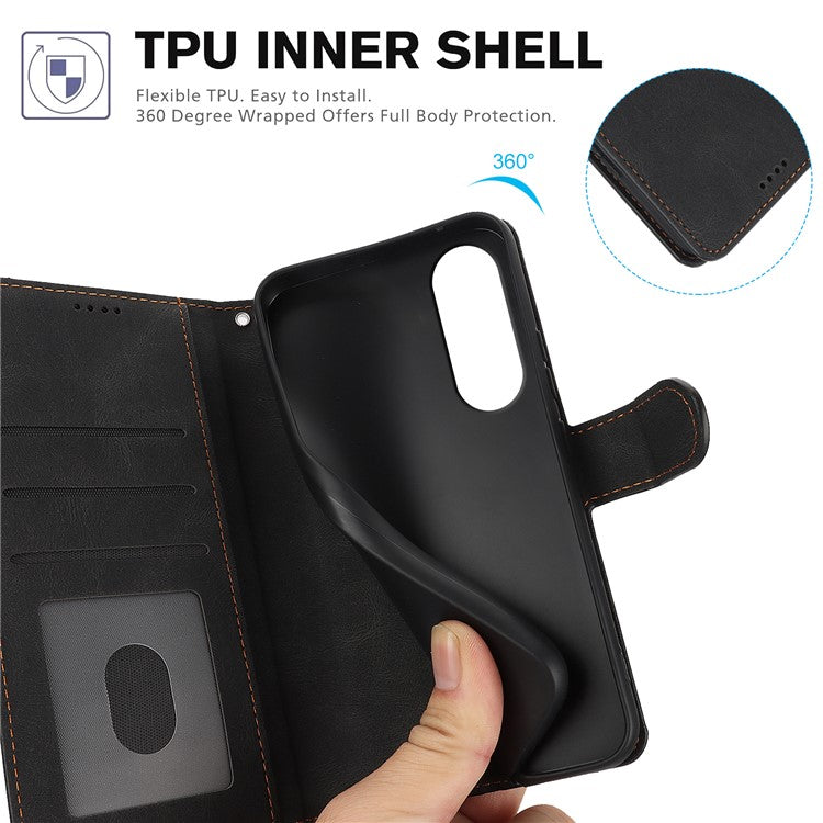 For Samsung Galaxy S25 Edge Case PU Leather Phone Cover with Wallet Stand - Black