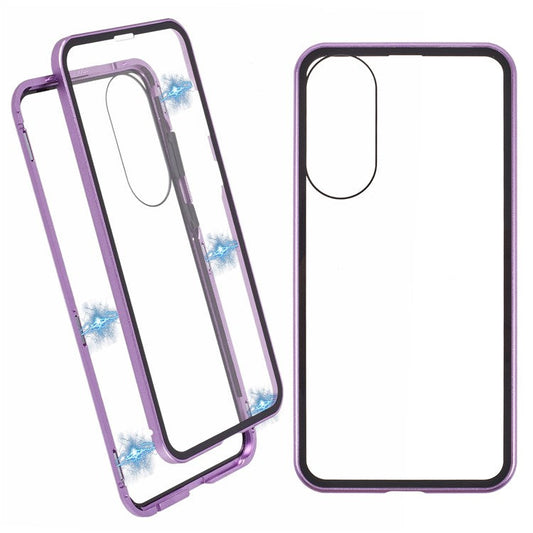 For Samsung Galaxy S25 Edge Case Double-Sided Tempered Glass Magnetic Clear Phone Cover - Purple