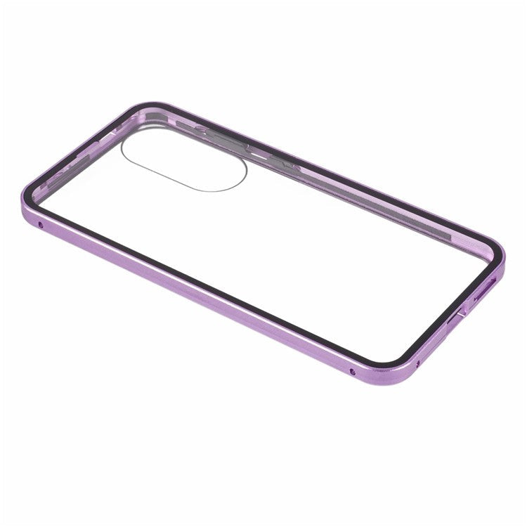 For Samsung Galaxy S25 Edge Case Double-Sided Tempered Glass Magnetic Clear Phone Cover - Purple