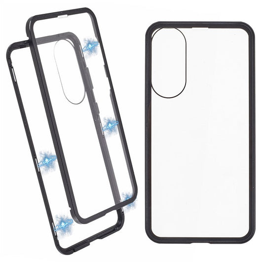 For Samsung Galaxy S25 Edge Case Double-Sided Tempered Glass Magnetic Clear Phone Cover - Black