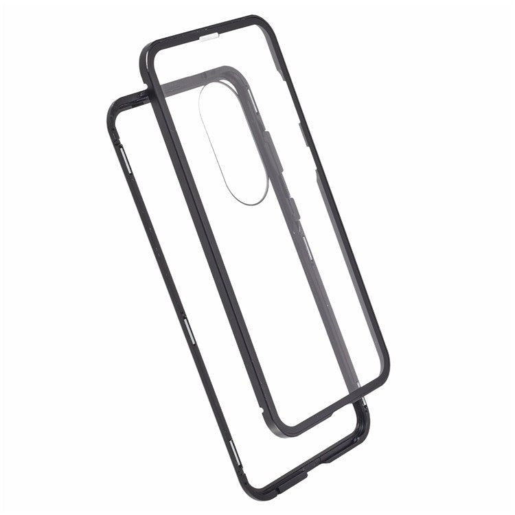 For Samsung Galaxy S25 Edge Case Double-Sided Tempered Glass Magnetic Clear Phone Cover - Black