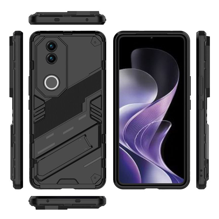 For vivo V50 5G Case PC + TPU Shockproof Phone Cover with Kickstand - Black