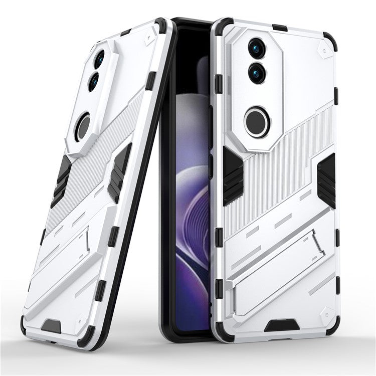 For vivo V50 5G Case PC + TPU Shockproof Phone Cover with Kickstand - White