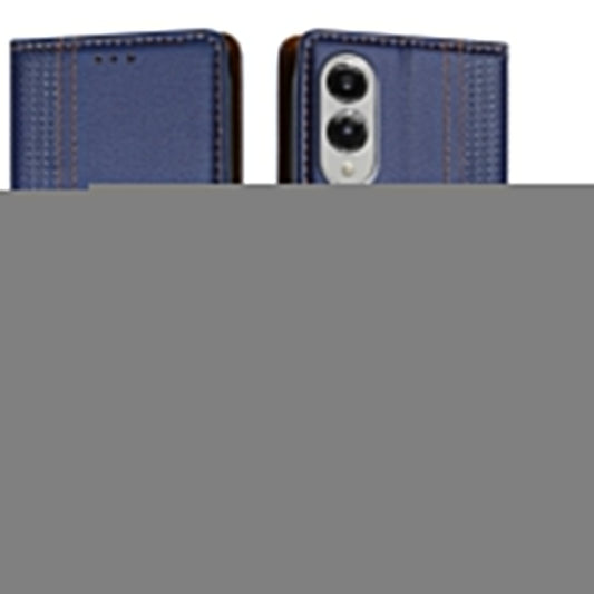For Samsung Galaxy S25 Edge Case L-Shaped Grid Pattern Leather Stand Phone Cover with Card Slots - Blue