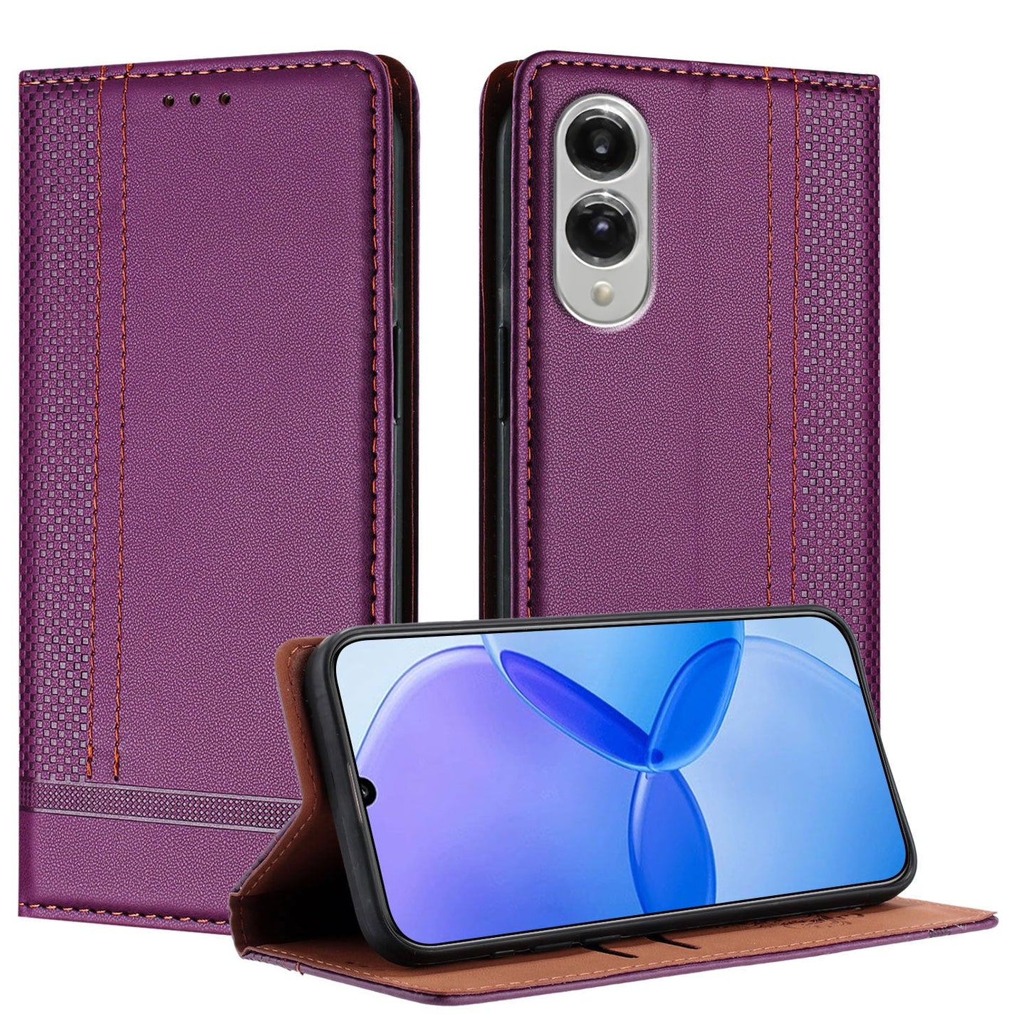 For Samsung Galaxy S25 Edge Case L-Shaped Grid Pattern Leather Stand Phone Cover with Card Slots - Purple