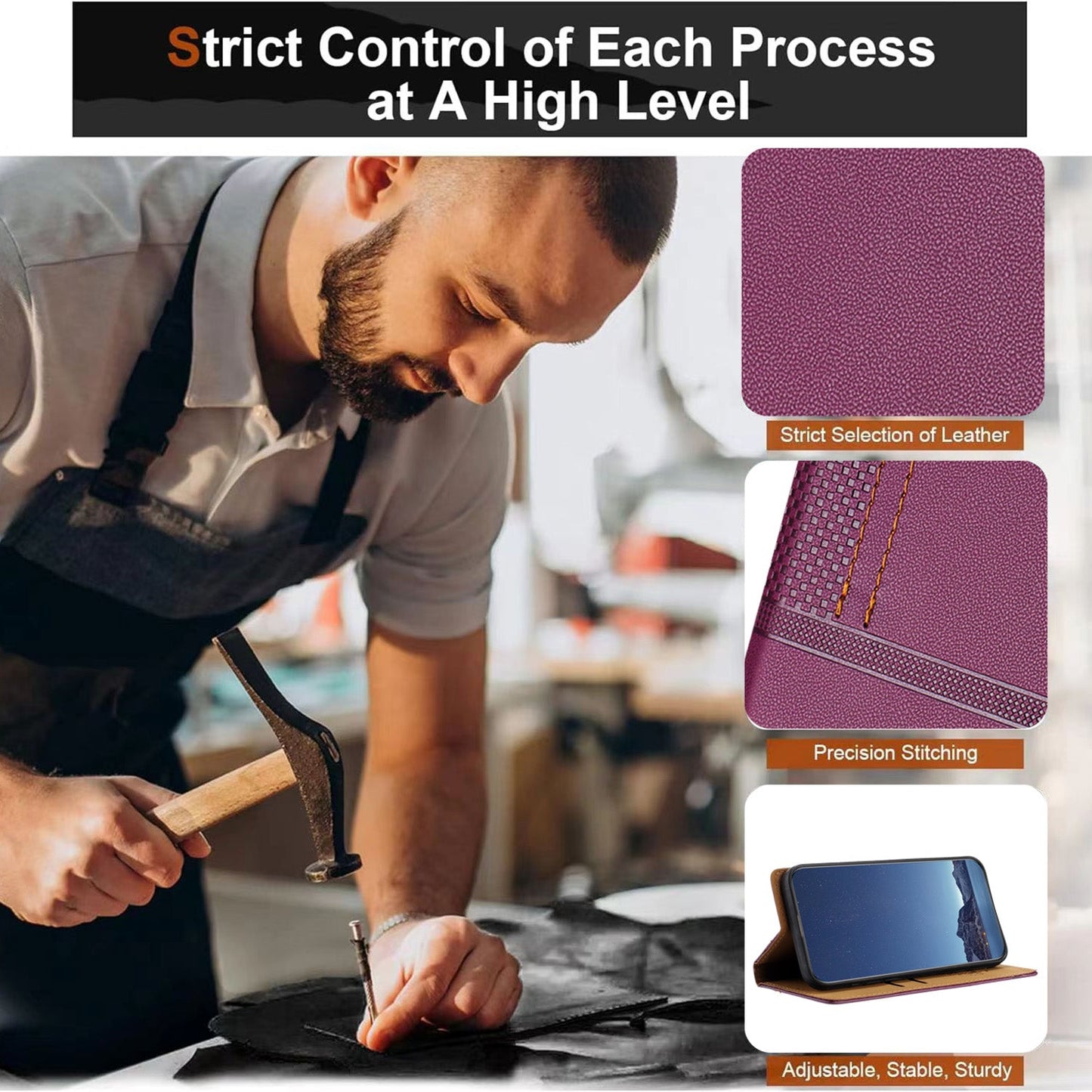 For Samsung Galaxy S25 Edge Case L-Shaped Grid Pattern Leather Stand Phone Cover with Card Slots - Purple