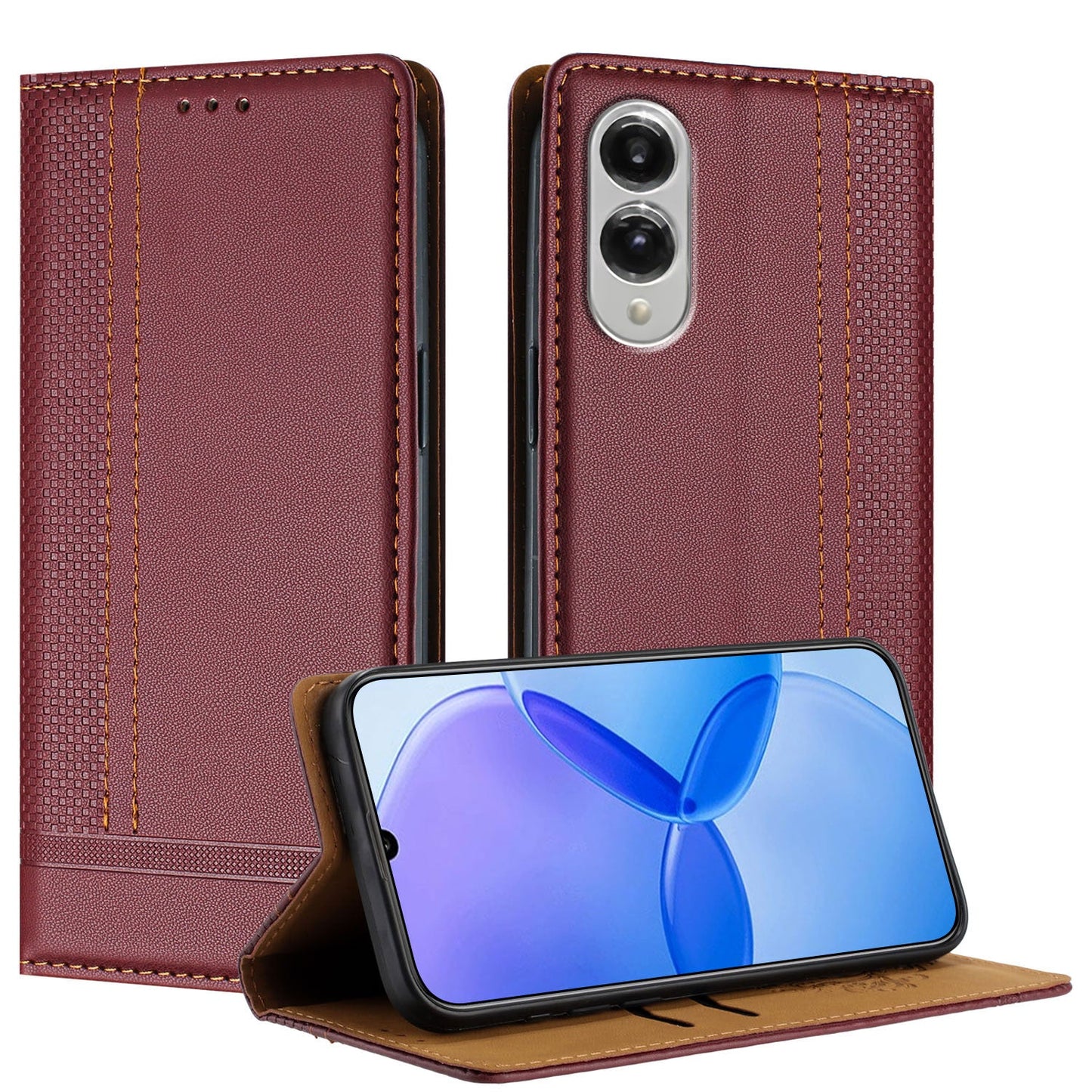 For Samsung Galaxy S25 Edge Case L-Shaped Grid Pattern Leather Stand Phone Cover with Card Slots - Wine Red