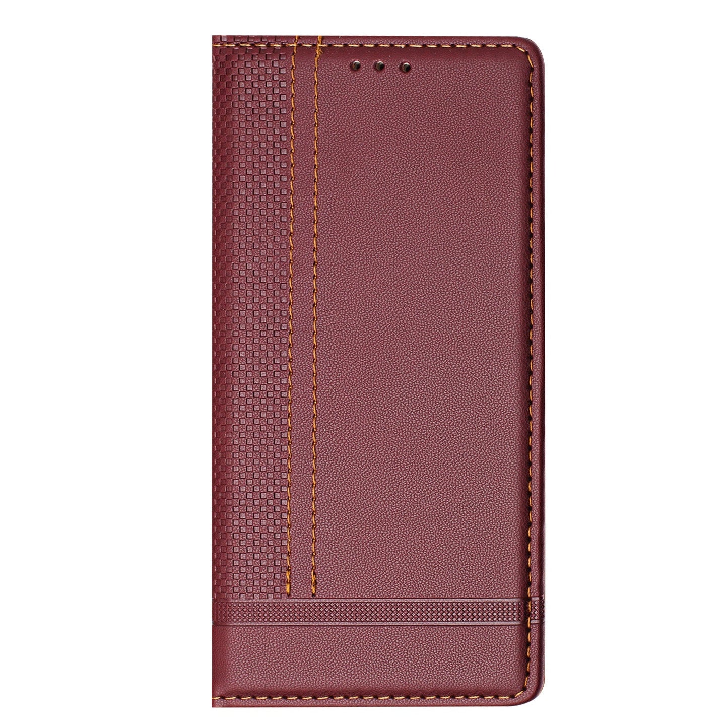 For Samsung Galaxy S25 Edge Case L-Shaped Grid Pattern Leather Stand Phone Cover with Card Slots - Wine Red