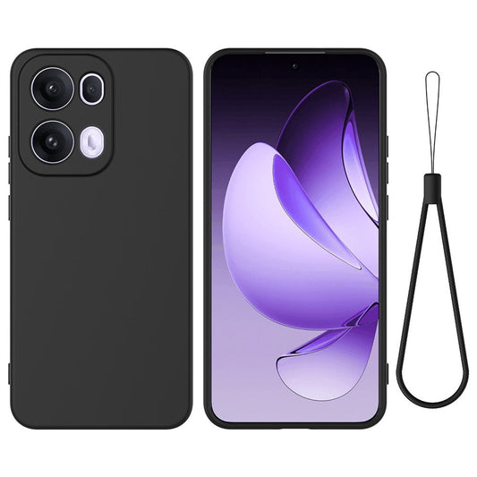 For Oppo Reno13 Pro 5G Liquid Silicone Case Phone Back Cover with Hand Strap - Black