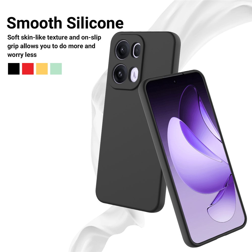 For Oppo Reno13 Pro 5G Liquid Silicone Case Phone Back Cover with Hand Strap - Black