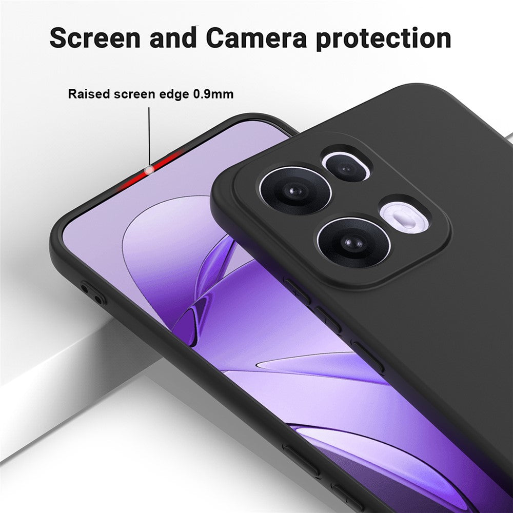 For Oppo Reno13 Pro 5G Liquid Silicone Case Phone Back Cover with Hand Strap - Black