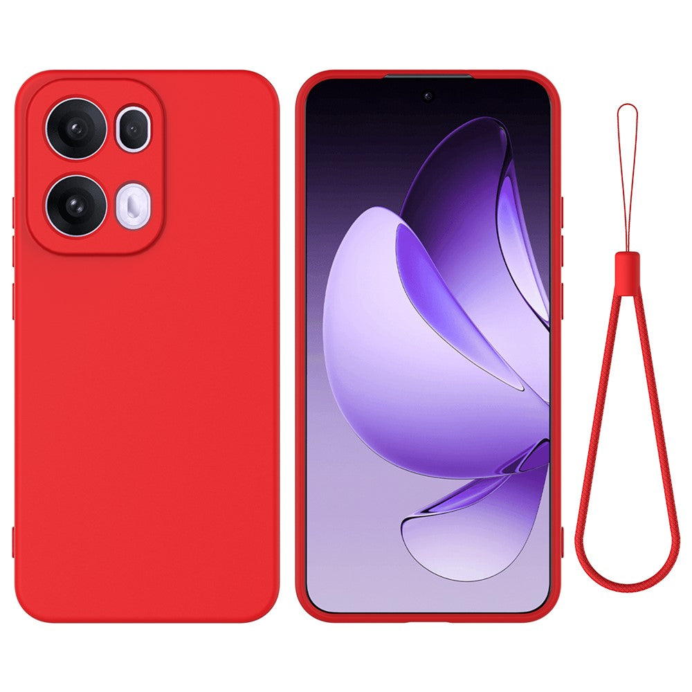 For Oppo Reno13 Pro 5G Liquid Silicone Case Phone Back Cover with Hand Strap - Red
