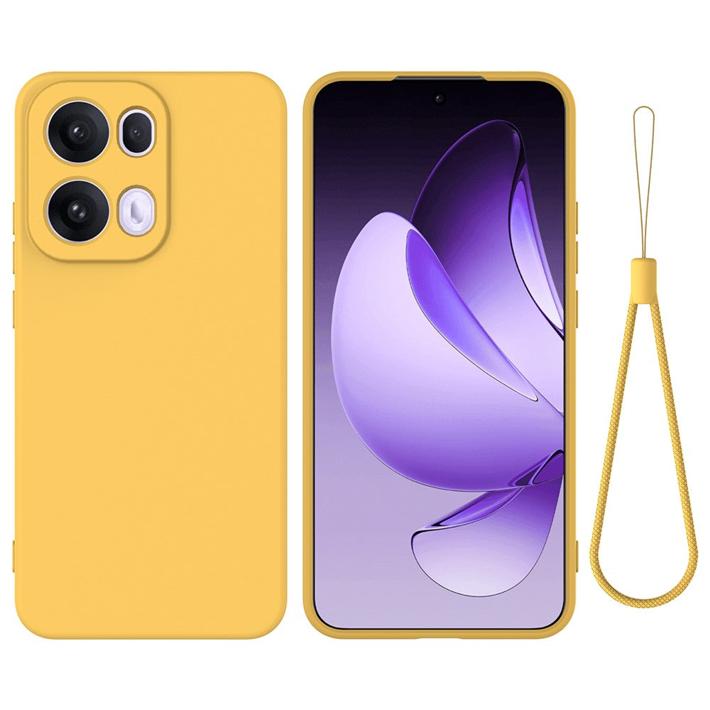 For Oppo Reno13 Pro 5G Liquid Silicone Case Phone Back Cover with Hand Strap - Yellow