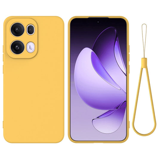 For Oppo Reno13 Pro 5G Liquid Silicone Case Phone Back Cover with Hand Strap - Yellow