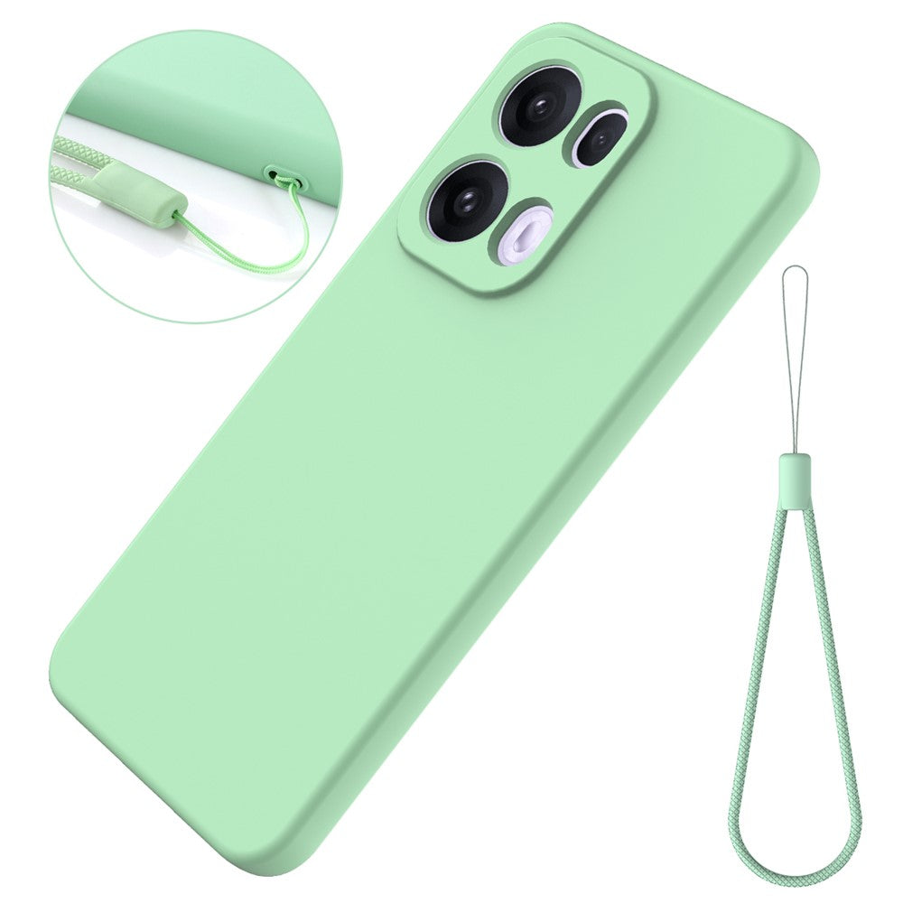For Oppo Reno13 Pro 5G Liquid Silicone Case Phone Back Cover with Hand Strap - Green