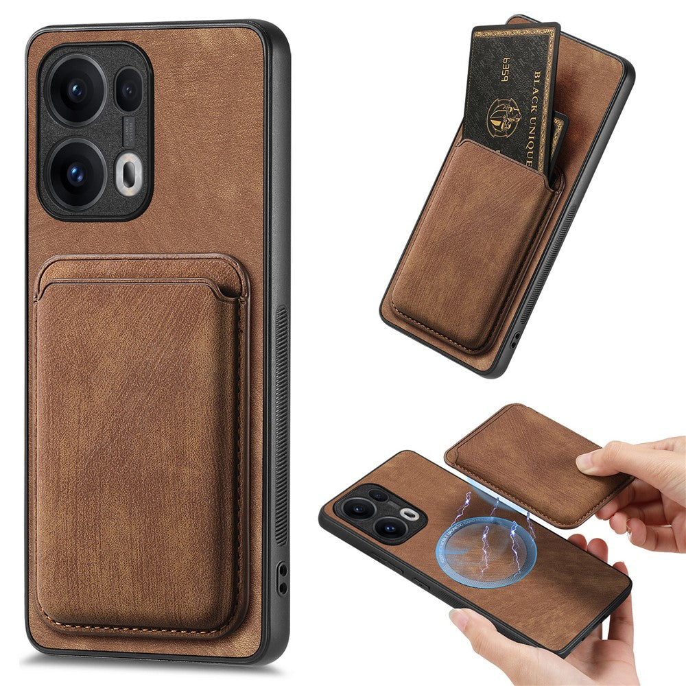For Oppo Reno13 Pro 5G Case Compatible with MagSafe Leather Back Cover with Detachable Card Holder - Brown