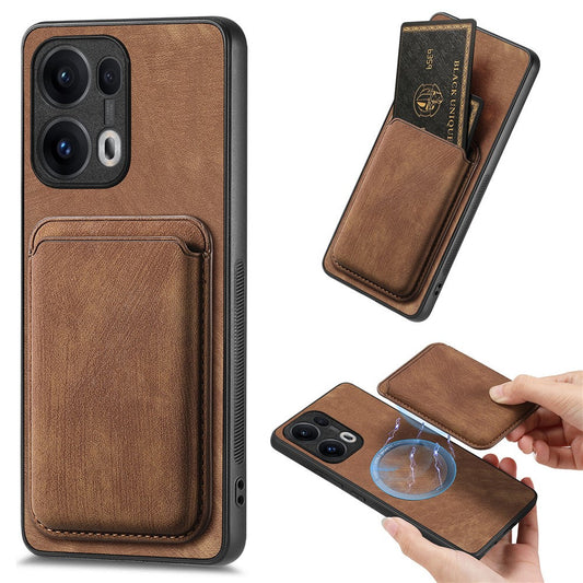 For Oppo Reno13 Pro 5G Case Compatible with MagSafe Leather Back Cover with Detachable Card Holder - Brown