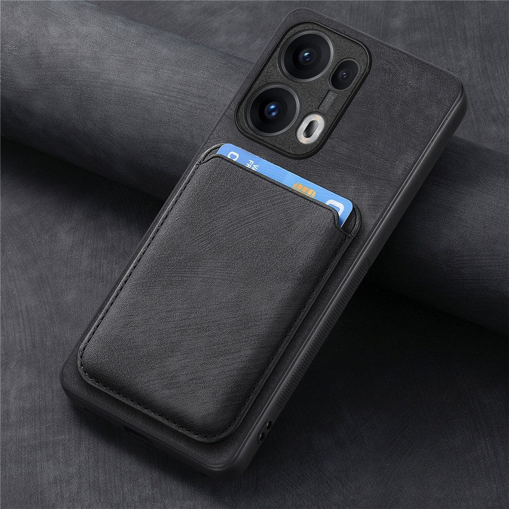 For Oppo Reno13 Pro 5G Case Compatible with MagSafe Leather Back Cover with Detachable Card Holder - Black