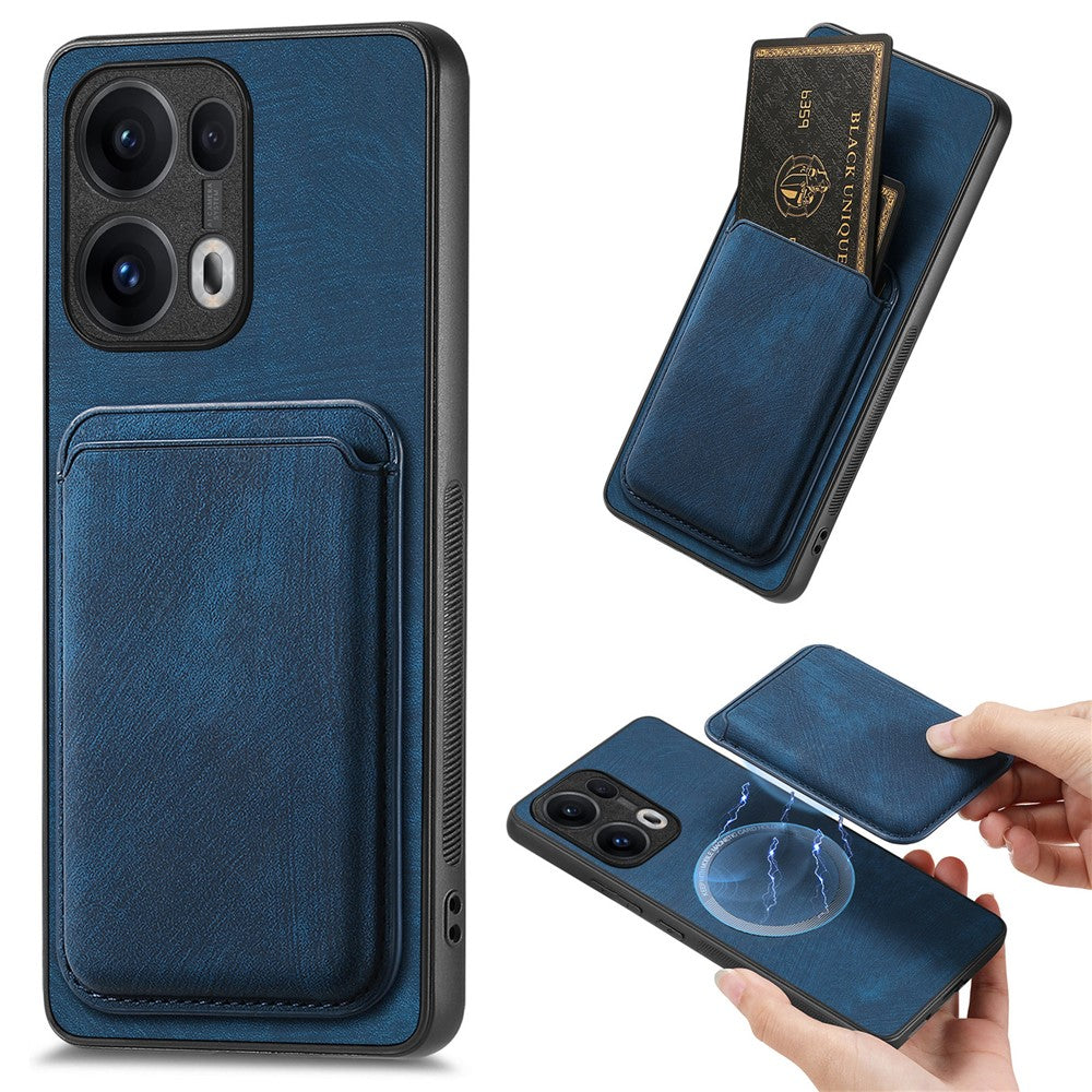 For Oppo Reno13 Pro 5G Case Compatible with MagSafe Leather Back Cover with Detachable Card Holder - Blue